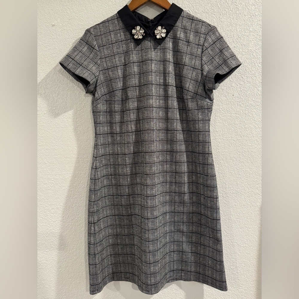 Maison Jules Black and Gray Plaid Mini Dress M - Picture 5 of 6